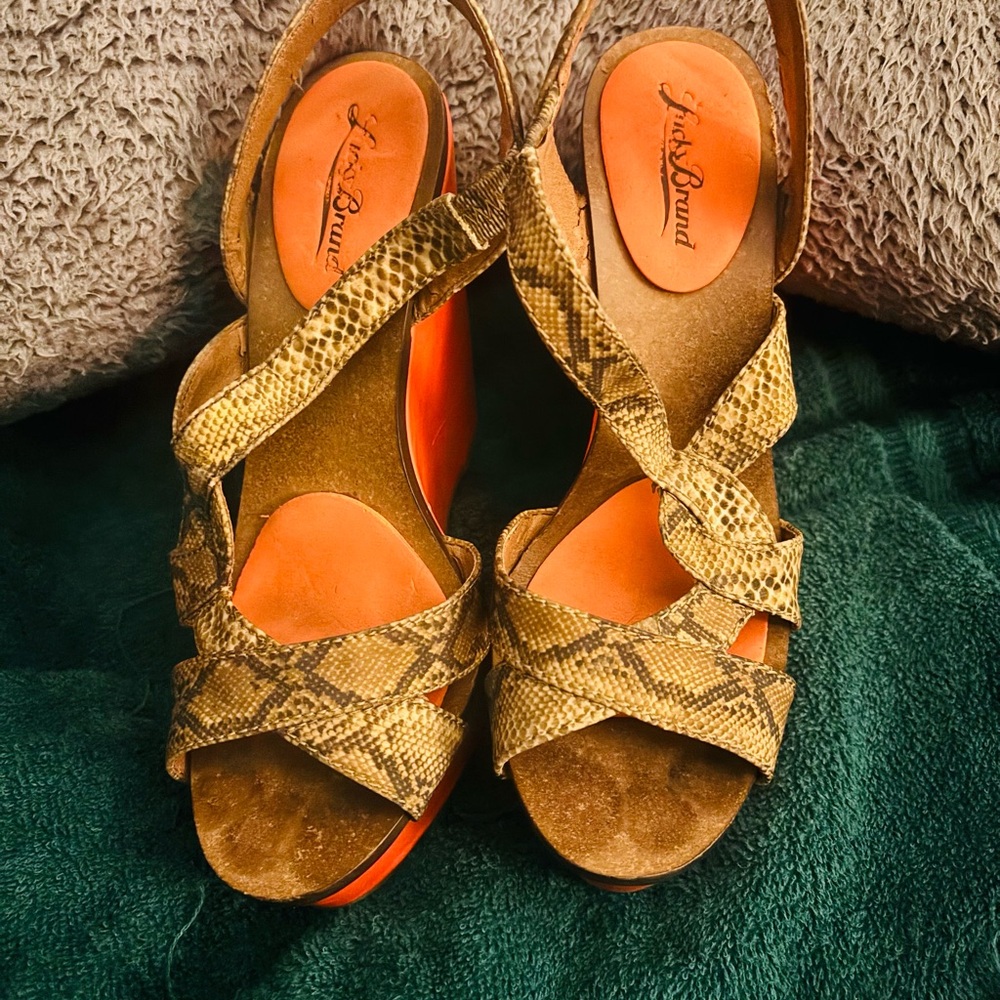 Lucky Brand Snakeskin Sandals - Tan and Orange